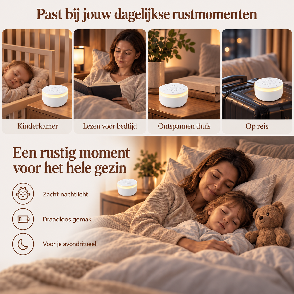 Droomlicht | Witte-ruismachine met nachtlamp