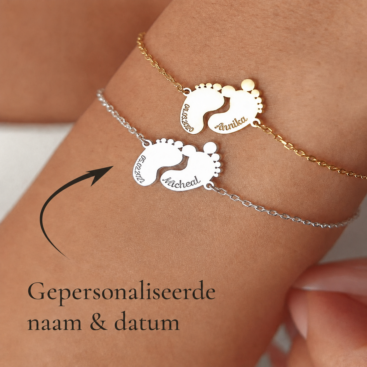 ForeverSteps | Gepersonaliseerde Armband met Babyvoetjes